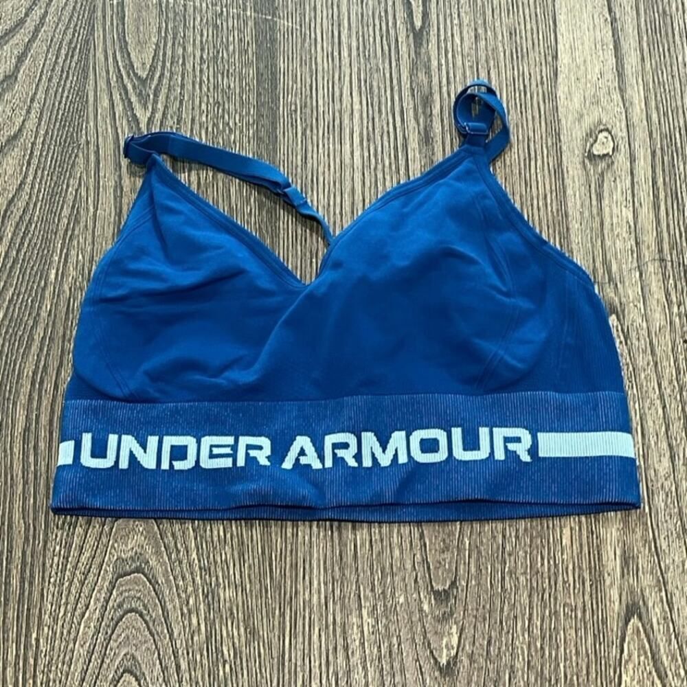 Under Armour Womens Seamless Low Impact Long Sports Bra Pullover Blue Size M